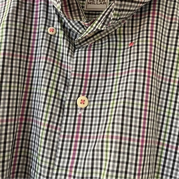 Peter Millar Men’s Large Plaid Green Pink Long Sleeve Button Down Dress Shirt - Picture 7 of 7